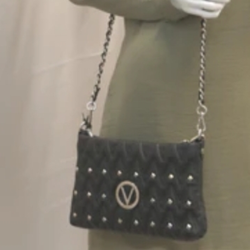 Mario Valentino women's handbag black leather Vanille studs made in Italy